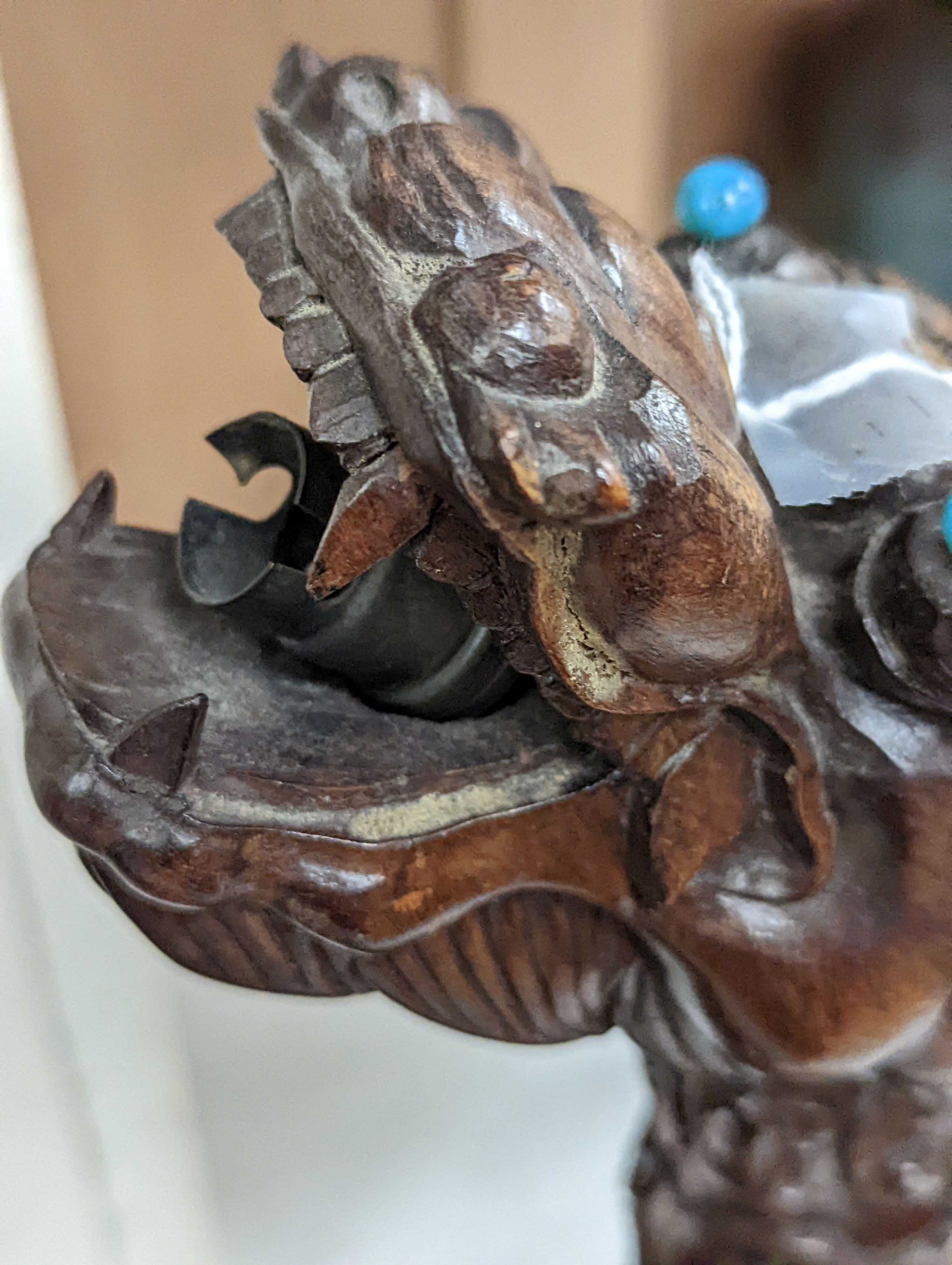 A pair of Chinese carved hongmu dragon lamps - 40cm tall